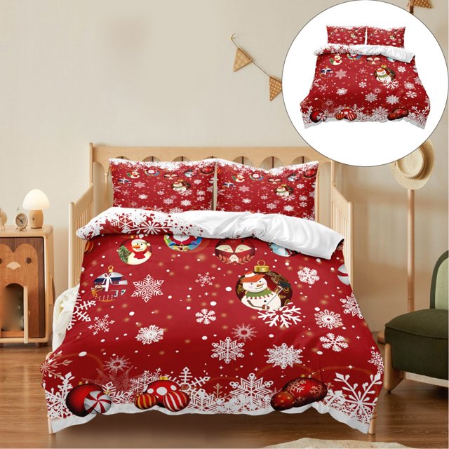 Outdoor Christmas Decorations Four-Piece Set Christmas Bedding Set Santa And Pattern Duvet Cover With Pillowcase Set Size Christmas Print Duvet Cover Set four pieces beddings