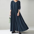 thumbnail image 2 of Pompotops Robe Décontractée pour Femme Grande Taille Couleur Unie Col en V Manches Longues Hiver Automne Basique Décontractée Maxi Longue Robe Robe Quotidienne de Vacances en Solde, 2 of 8