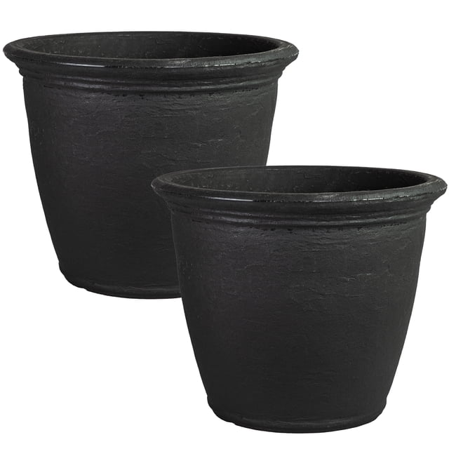 Sunnydaze Weather-Resistant Double-Walled Anjelica Outdoor Flower Pot Planter - 24" - Matte Black Finish