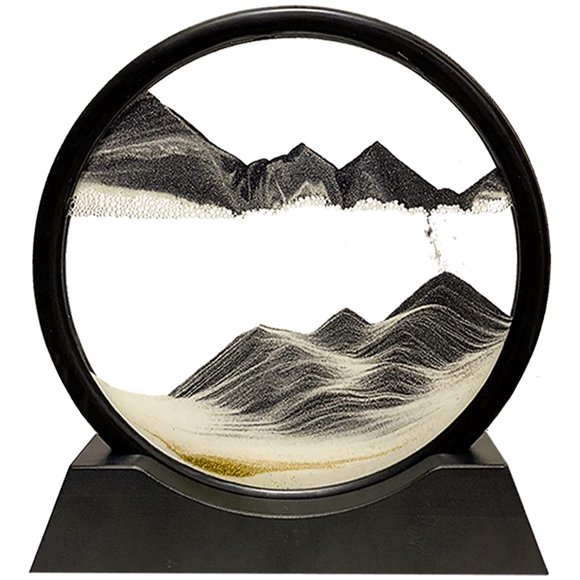 Graflsoa Elegant 3D Sand Art Decor - 12-Inch Black Framed Piece - Black Color, Relaxing Fluid Motion, Acrylic Base for Home or Office Display, High-Quality Glass Design, Unique Visual Experience