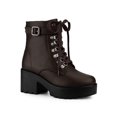 thumbnail image 1 of Unique Bargains Bottes de Combat à Cheville à Plateforme à Talon Épais pour Femme Café (Taille 6), 1 of 7