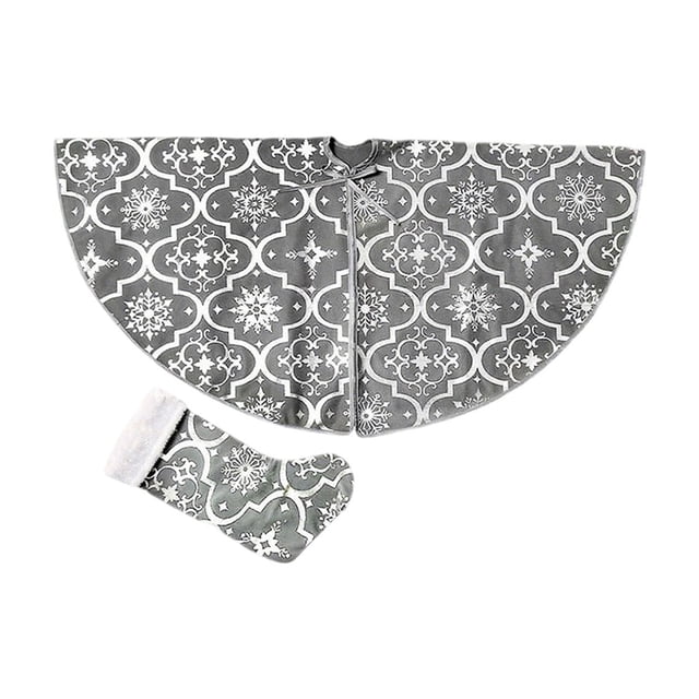 Grey 35In Christmas Tree Skirt Christmas Tree Bottom Decoration For Merry Christmas Party Christmas Tree Decoration Comes With Socks Tree Skirt And Socks Set