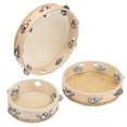 thumbnail image 1 of Tambourine Drum, Cowhide Wood Handheld Tambourine, Lightweight Single Row 3Pcs For Percussion Music, 1 of 8