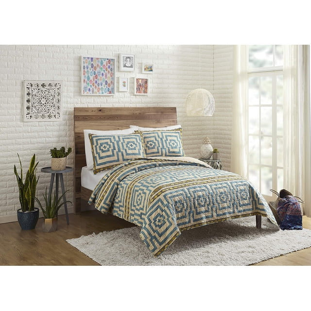 Jungalow Ensemble de Courtepointe, Full/Queen, Bleu Hypnotique