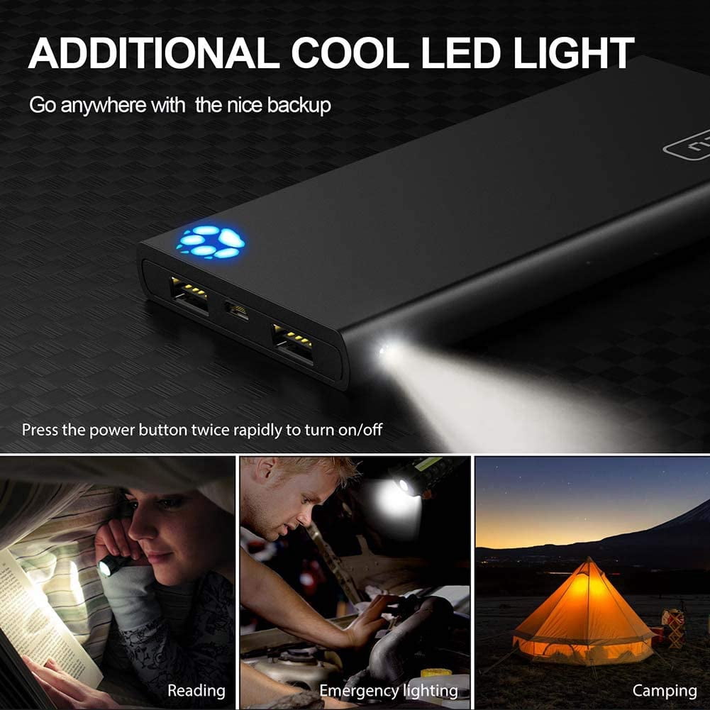 INIU Portable Charger, 10000mAh Power Bank, High-Speed 2 USB Ports with Flashlight External Battery Pack Backup, Ultra