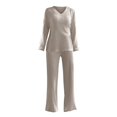 thumbnail image 4 of Ensembles de Survêtements pour Femmes Manches Longues Col Rond Haut Pantalon Large Ensemble Deux Pièces avec Poches Beige TTG, 4 of 8