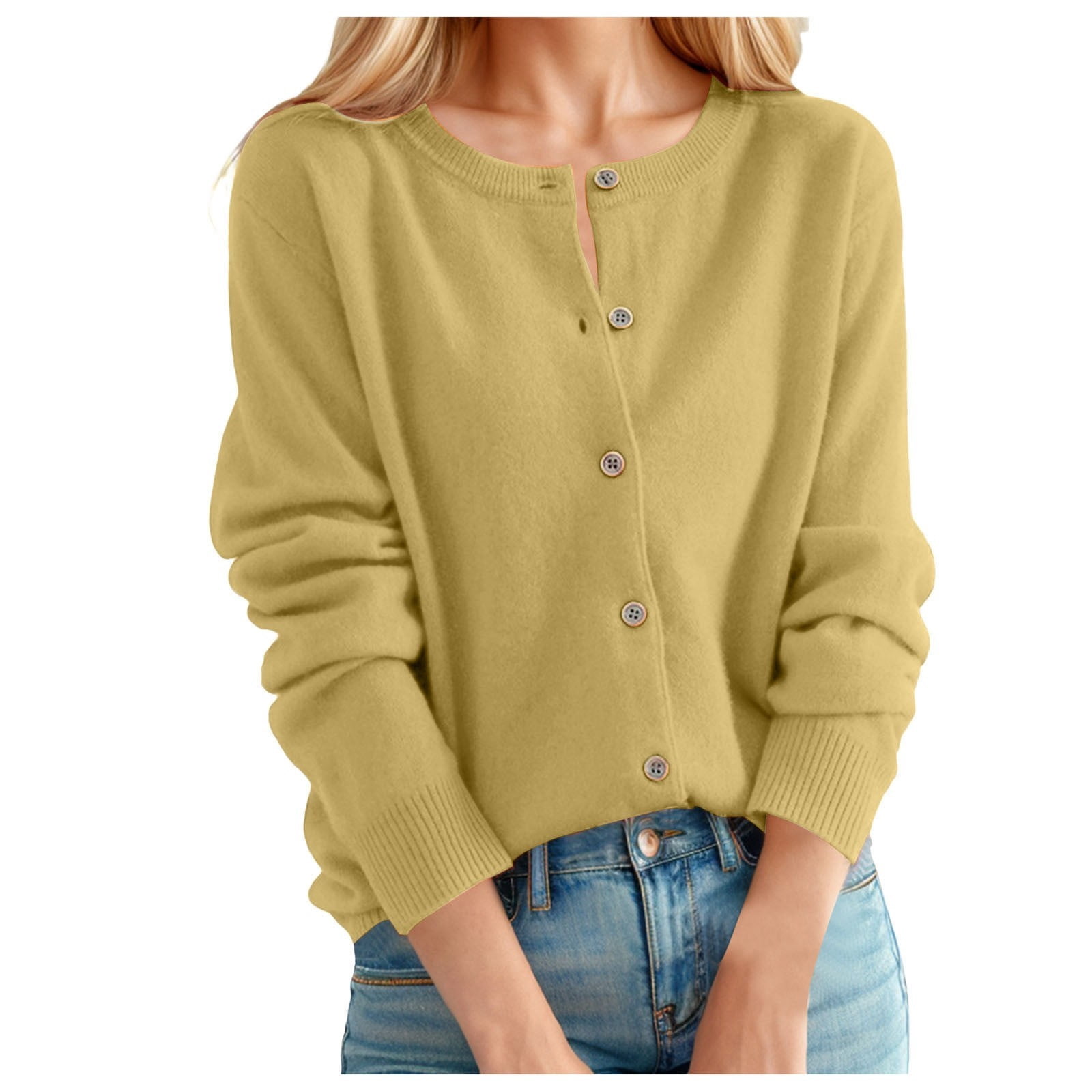 2025 Women's Cardigan Sweater Classic Cute Fall Outfits Crew Neck Button Collar Cardigan Plus Size Knit Front