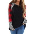 thumbnail image 1 of Women Plaid Stripe Print Colorblock Crew Neck Long Sleeve Pullover Shirt, 1 of 1
