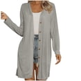 thumbnail image 1 of Lenpel Cardigan pour Femmes Léger à Manches Longues, Col en V, Boutonné, Cardigans Décontractés, Blouses Amples d'Extérieur (Gris, Très Grand), 1 of 5