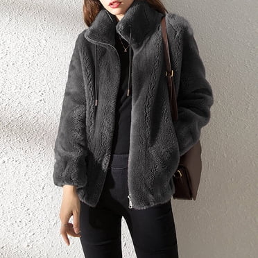 HWRETIE Veste en Molleton pour Femme à Col Montant, Chandail à Fermeture Éclair, Cardigan Épais et Chaud, Manteau à Manches Longues, Vêtement d'Extérieur Décontracté pour l'Automne et l'Hiver, Usage Quotidien