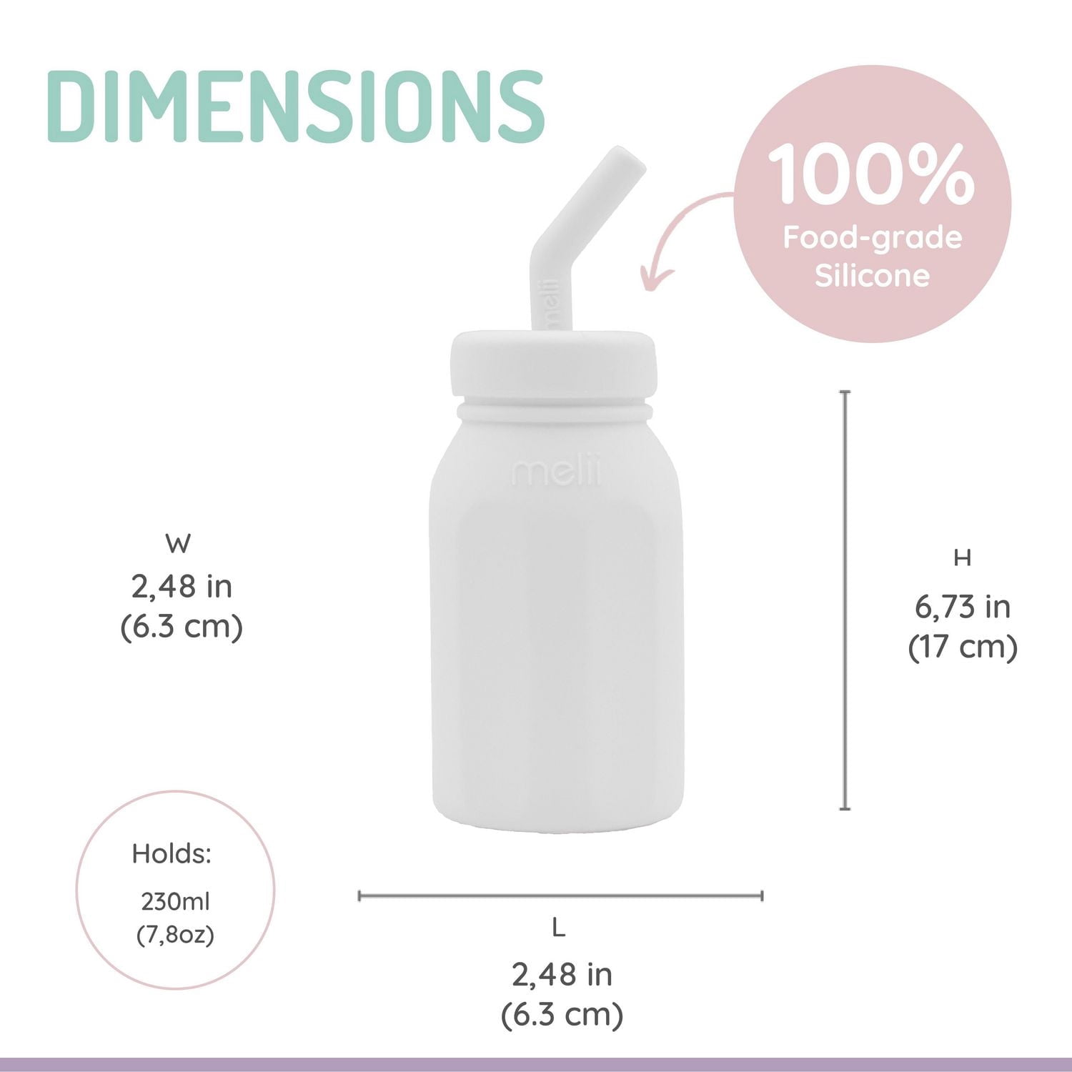 Melii Silicone Milk Bottle with Straw 6 oz for Babies and Toddlers
