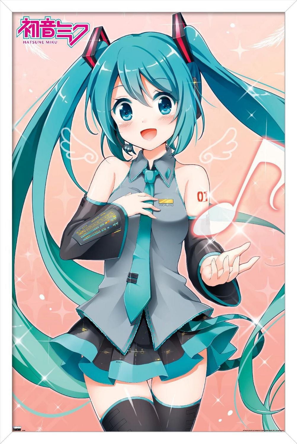 Hatsune Miku - Music Note Wall Poster with Push Pins, 14.725" x 22.375"