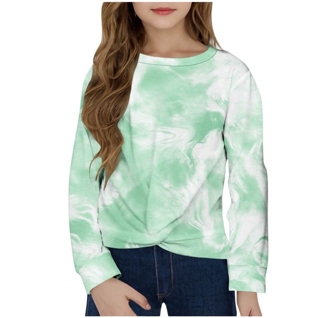 Posijego Chandail en Molleton pour Petite Fille, Col Rond, Manches Longues, Torsade devant, Crop Top Athlétique