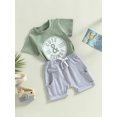 thumbnail image 3 of Gupgi 2Pcs Toddler Baby Boy Letter Print Short Sleeve Crewneck T-Shirt Solid Color Shorts Set, 3 of 6