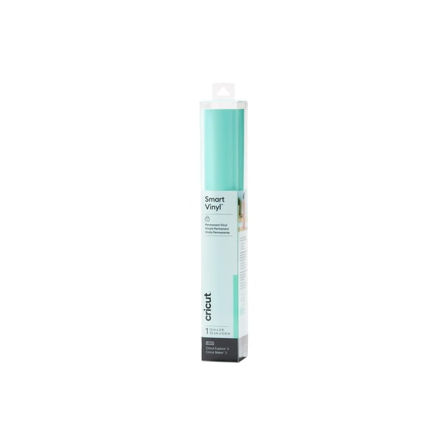 Cricut® Smart Vinyl™ Rouleau de Vinyle Permanent Sans Tapis en Menthe, 13 Pouces par 3 Pieds, dans un Emballage Transparent avec Étiquettes Blanches et Noires, Conçu pour des Projets de Vinyle d'Artisanat Résistants aux Intempéries et une Coupe Sans Tapis avec les machines Cricut Explore® 3 et Maker® 3.