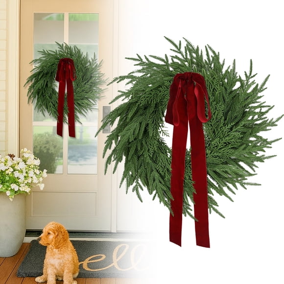 Christmas Decorations Wreath Artificial & Cedar Christmas Wreath With Velvet Bow – Real Greenery Holiday Front Door Decoration For Indoor Outdoor Use Christmas bow decoration