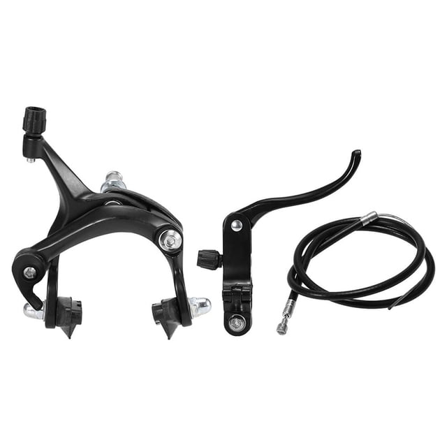 Graflsoa Alloy Front/Rear Caliper Brake Set for Fixed Gear and Road Bikes - Black/Silver, Includes Brake Handle and Cable with Cord