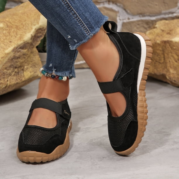 Women's Mesh Mary Jane Sneakers with Adjustable Hook and Loop