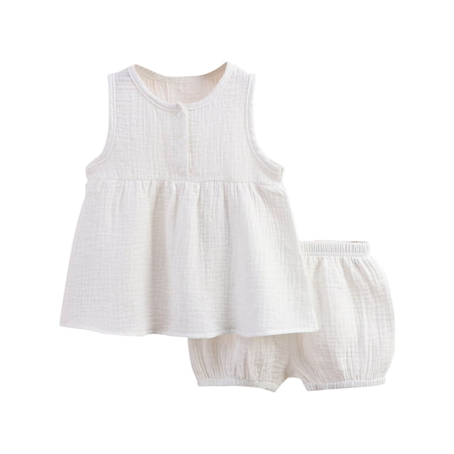 vdgthytj Vêtements d'Été pour Bébé Filles Mignon Col Rond Sans Manches Chemise et Shorts Ensemble 2 Pcs