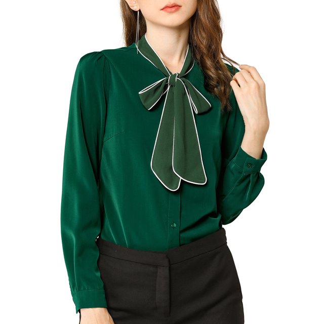 INSPIRE CHIC Blouse Chemise à Manches Longues de Travail pour Femmes à Col Noué Boutonnée