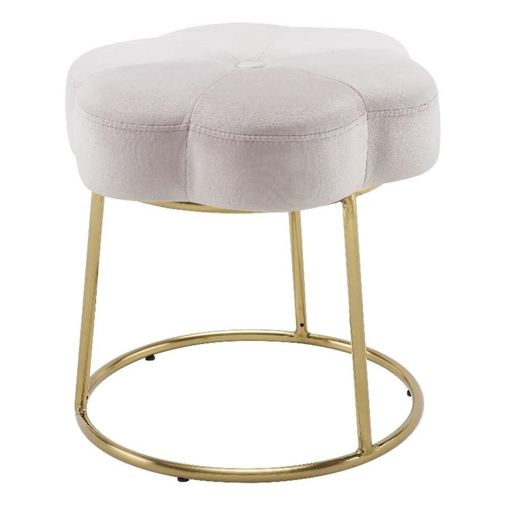Linon Siena Gold Steel Base Upholstered Flower Shape Vanity Stool in Pink Velvet