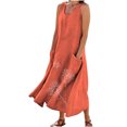 thumbnail image 1 of RKSTN Robes d'Été pour Femmes Décontractées en Coton et Lin à Col Rond Sans Manches Robes de Plage Amples Grande Taille à Imprimé Floral Évasées Maxi, 1 of 5