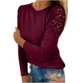 thumbnail image 1 of DPTALR Blouse Décontractée pour Femmes, Col Rond, Dentelle Ajourée, Manches Longues, Amincissante, T-shirt, 1 of 6