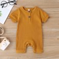 thumbnail image 2 of AherBiu Newborn Onesie Short Sleeve Jumpsuit Baby Clothes Ribbed Button Crewneck Summer Short Rompers Overalls, 2 of 7