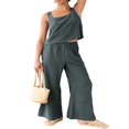 thumbnail image 2 of Women‘s 2 Piece Outfits Square Neck Cotton Tank Crop Top Wide Leg Pants Matching Lounge Set Tracksuit Pockets, 2 of 8