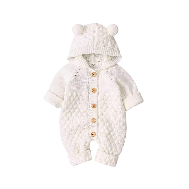 Nouveau-né Bébé Garçon Fille Hiver Sweat à Capuche Romper Combinaison Tricotée à Manches Longues