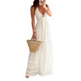thumbnail image 1 of Gupgi Robe Longue à Dos Nu pour Femme Sans Manches à Col en V à Volants Froncée Fluide Robe d'Été à Nouer Dos Nu Robes de Plage, 1 of 8