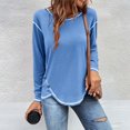 thumbnail image 1 of RXIRUCGD Mode Femme Col Rond Manches Longues Uni Décontracté Chemise Blouse à Empiècements, Bleu Clair, Taille : TG, 1 of 6