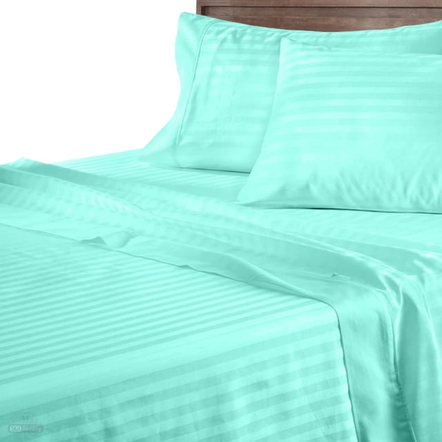 800 Thread Count 100% Egyptian Cotton 4-Piece Bed Sheet Set (1 Flat, 1 Fitted Sheet, 2 Pillow Covers) 27 Inches Deep Pocket Size Stripe Pattern
