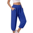 thumbnail image 1 of Timegard Womens Capri Pants Elastic High Waist Button Comfy Solid Color Casual Crop Pants with Pockets, 1 of 7