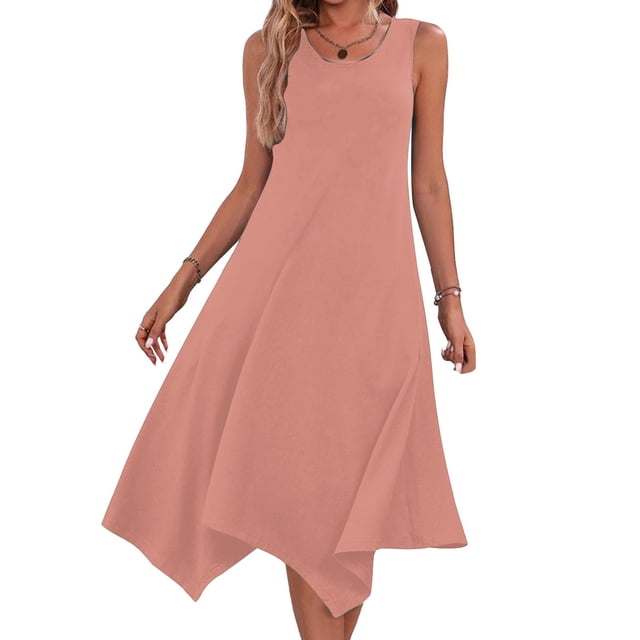 Ovzne Robes d'Été pour Femmes Robe d'Été Robes pour Femmes Sans Manches Col Rond à Cordon Décontractée à Volants Ligne A Mini-Robe Robe pour Femmes Liquidation