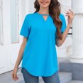 thumbnail image 4 of Blouses pour Femmes Couleur Unie Col Rond Manches Courtes T-Shirt Blouse Tops, 4 of 8