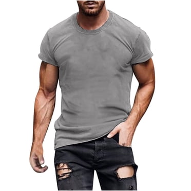 FAIWAD T-Shirt Décontracté pour Homme Extensible à Manches Courtes Ajusté à Col Rond Chandail à Enfiler Hauts Couleur Unie Hauts Basiques