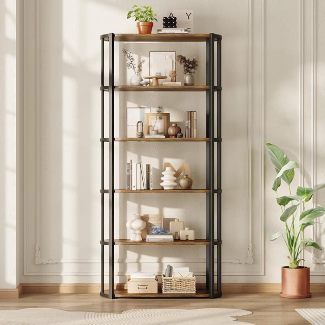 6-Tier Bookshelf, 71" Tall Open Bookcase with Metal Frame, Freestanding Display Shelf for Bedroom, Living Room & Office