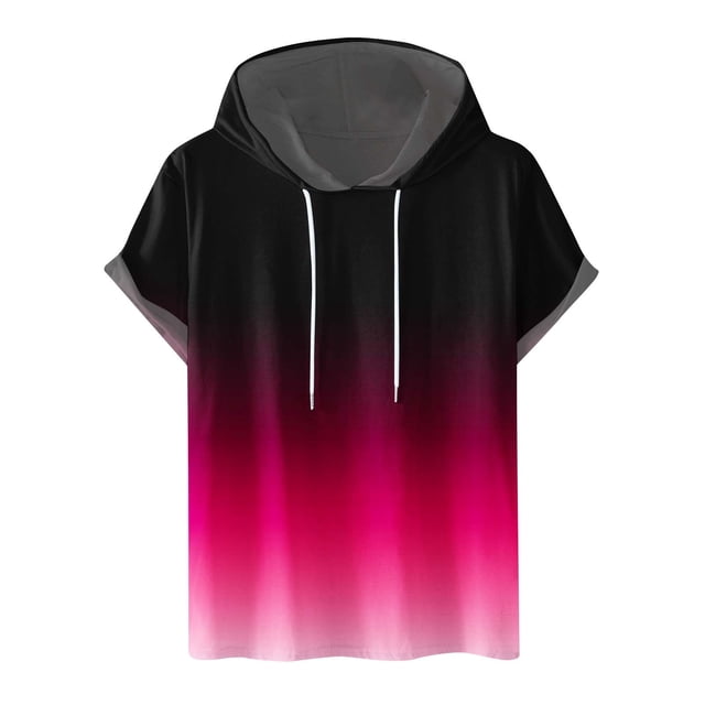 Besolor Mens Casual Hooded Tops Gradient Drawstring Short Sleeve Shirts Sports ness Pullover Summer Blouse