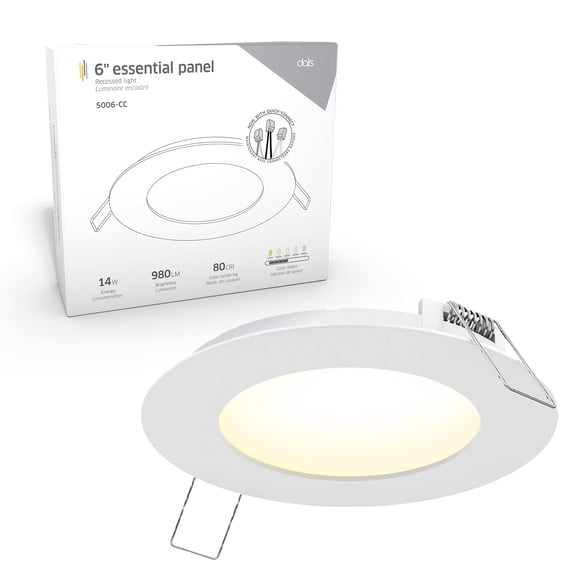 DALS 6 Inch Round Recessed Panel Light with Junction Box/Driver | CCT Color Selectable 2700K, 3000K, 3500K, 4000K, 5000K | 14W, 980 Lumens |
