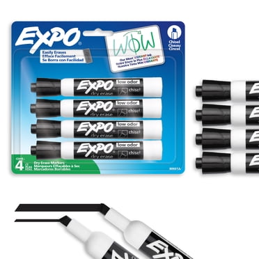 EXPO Dry Erase Markers, Low Odour Ink, Chisel Tip, Black, 4 Count
