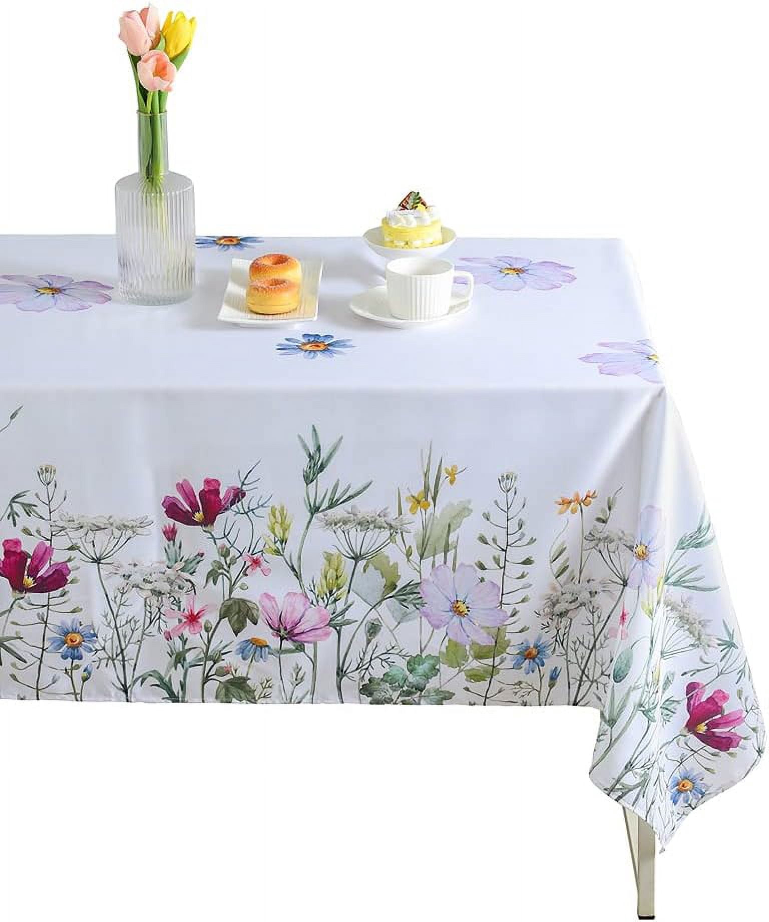 Nappe Intérieure Extérieure en Tissu Polyester Résistant aux Taches et aux Plis, Nappe Florale, Essuyable, Housse de Table Décorative pour Table à Manger, Buffet, Fête