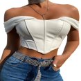 thumbnail image 1 of Women Crop Top Mesh Strap Off Shoulder PU Leather Tank Top Vest, 1 of 6