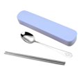 thumbnail image 1 of Portable Chopsticks Spoon Fork Set Stainless Steel Student Office Cutlery with Storage Box  Smile  Green  3Pcs, 1 of 10