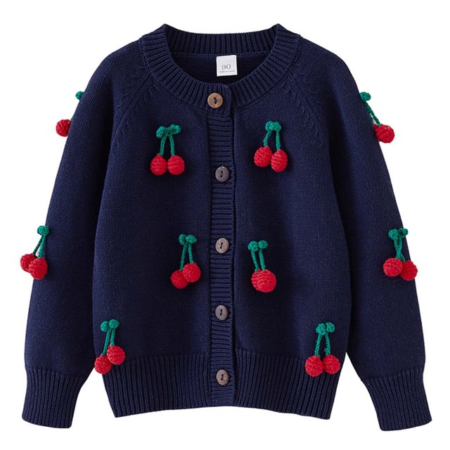 RXIRUCGD Industrie Lourde Cardigan Tricoté au Crochet à la Main pour Filles en Coton à Col Rond Chandail Veste pour Enfants ( Marine, Taille : 4 Ans )