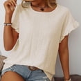 thumbnail image 4 of AherBiu T-Shirts pour Femmes Tendance Col Rond Manches Courtes T-Shirts Décontractés d'Été Plissés T-Shirt Uni Hauts, 4 of 7