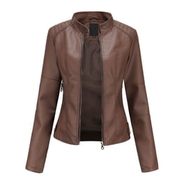 Meichang Leather Jacket Women Cropped Jackets Moto Coat Open Front