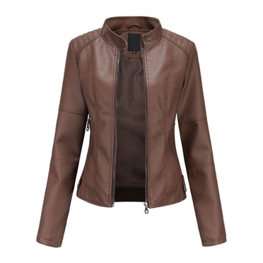 Pisexur Womens Faux Leather Jackets Casual Zip Up Motorcycle Biker Bomber Coat Classical Black PU Slim Short Biker Coats with Pockets