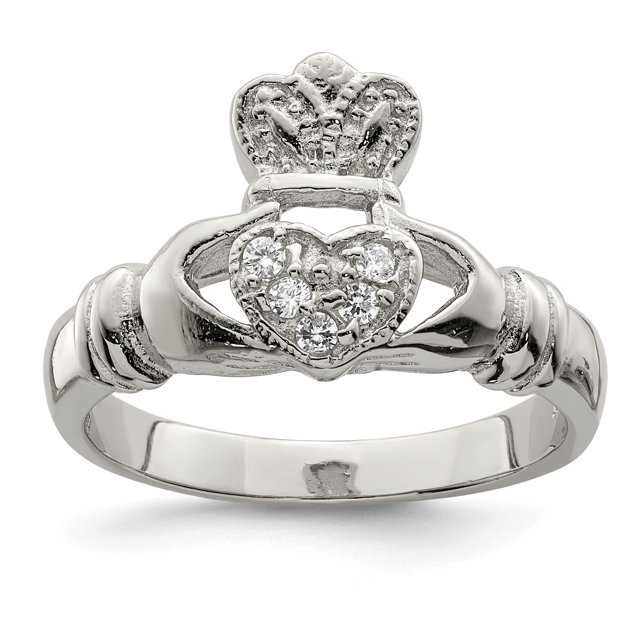 925 Sterling Silver Cubic Zirconia Claddagh Ring