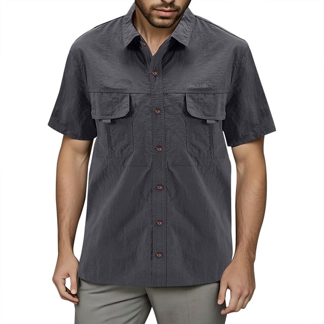 BOBOGOJP Chemises Décontractées pour Hommes, Coupe Régulière, Manches Courtes, Résistantes aux Plis, Gris 3TG